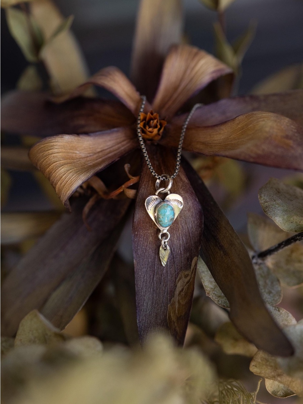 Sterling Heart Pendant Necklace with Turquoise Accent - Blue
